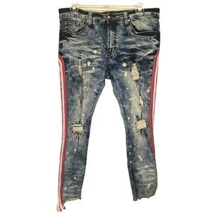 Frost Originals Shredded Denim 36(38)x32 Pink Trim Zipper Pockets Jeans Pants